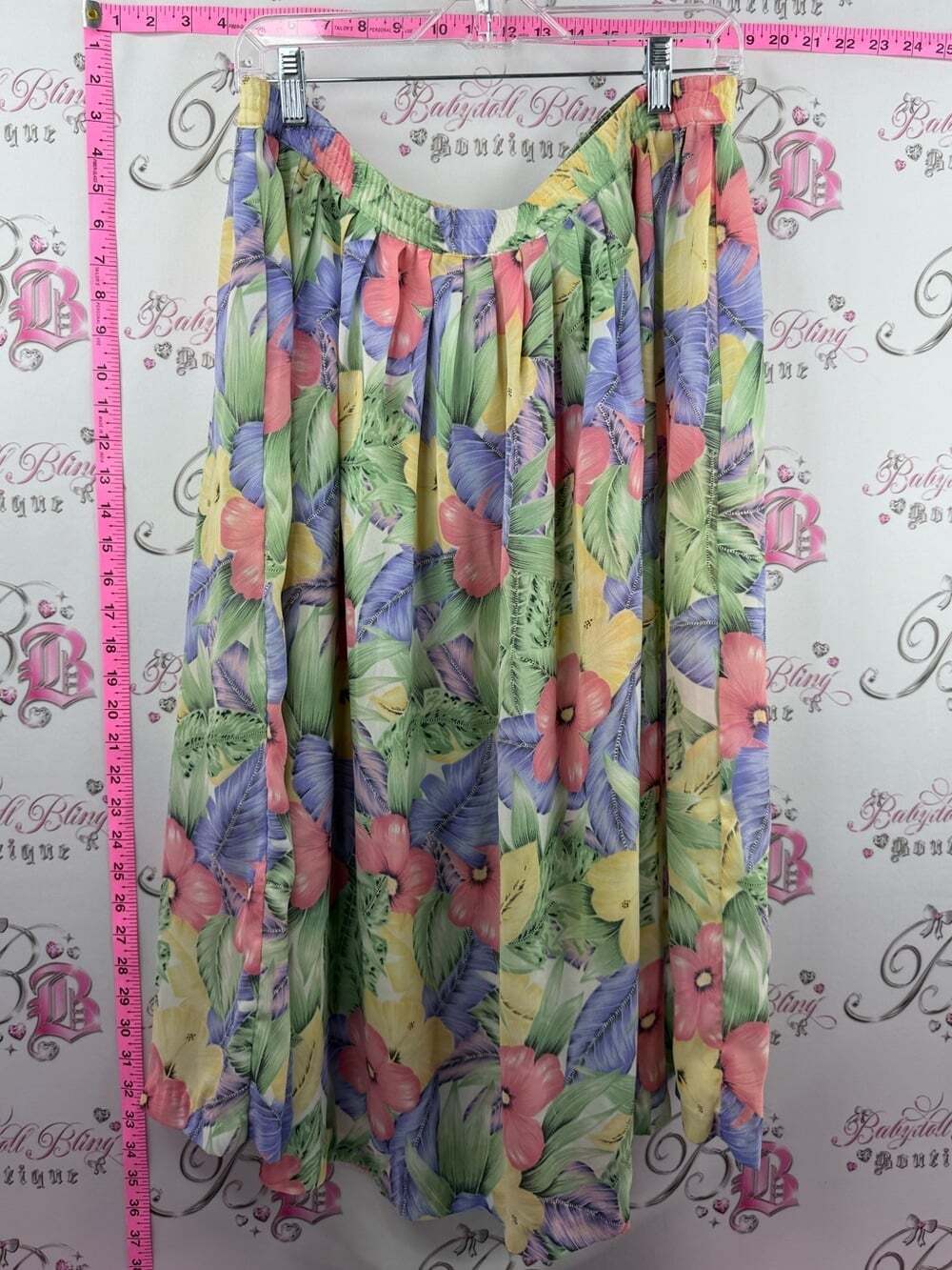 Alfred Dunner skirt Hawaii tropical tiki y2k hibiscus Pastel Floral Circle Skirt